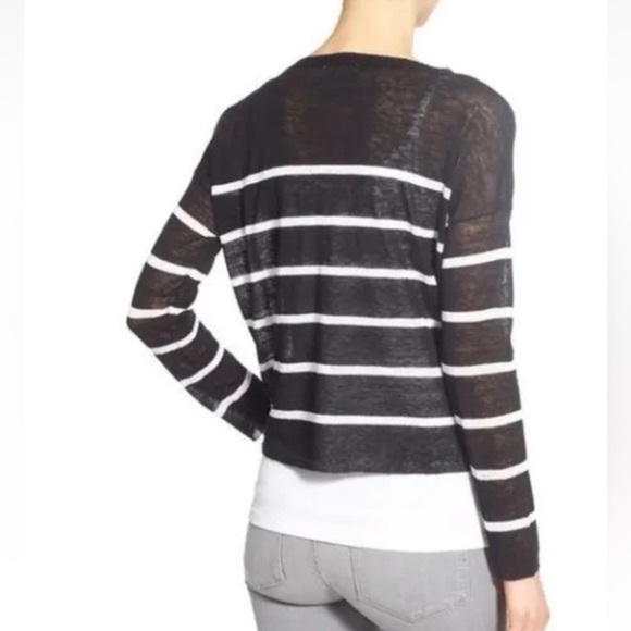 Eileen Fisher Petite Crepe Black White Striped Top Linen Blend Women’s Size PP - Picture 2 of 16